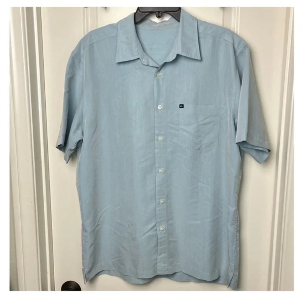 Quiksilver Men's Button Down Shirt Blue Shimmer Short Sleeve Collared XL - Picture 1 of 9